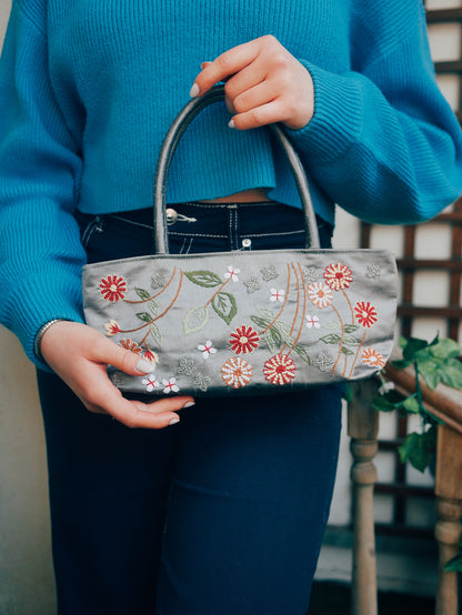 Embroidered Floral Taffeta Petite Handbag