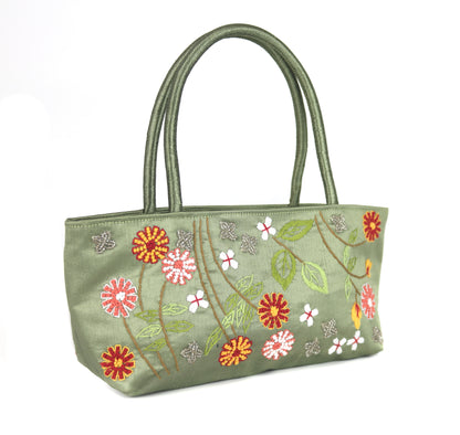 Embroidered Floral Taffeta Petite Handbag