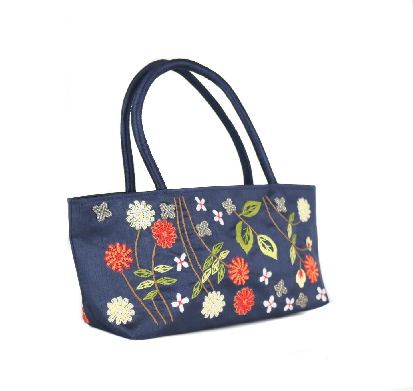 Embroidered Floral Taffeta Petite Handbag