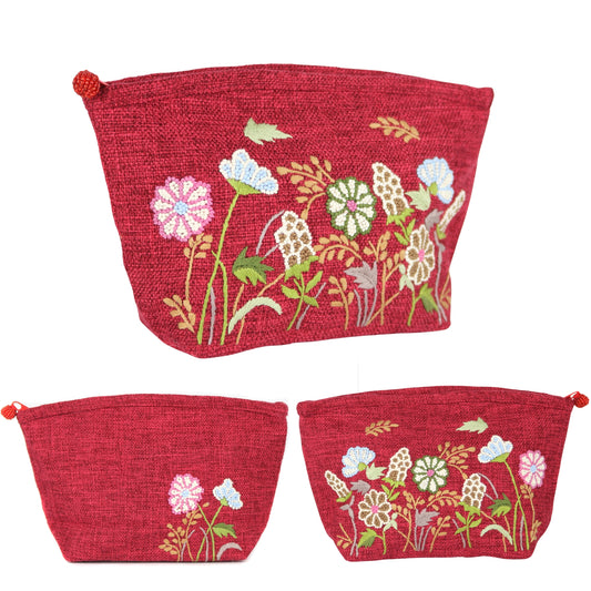 Hand Embroidered Floral Makeup Bag, Cosmetic Bag, Portable Travel Pouch