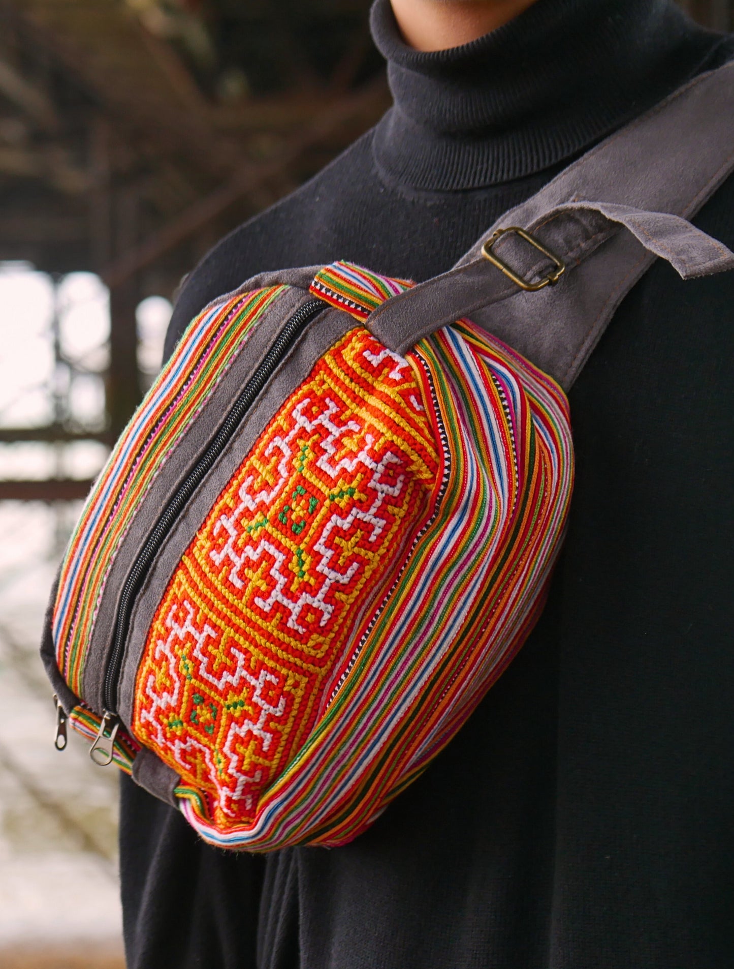 Symmetrical Pattern Waist Bag - Orange